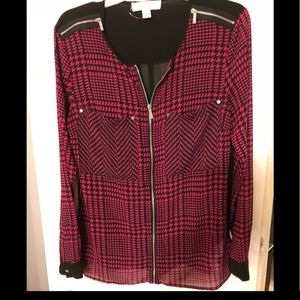 Michael Kors Pink/Black Shirt with Zipper Detail - M